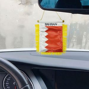 Custom Bahrain Satin Pennant Flag Digital Printed Mini Car <b>Banner</b> with Yellow Tassels Made of Polyester Plastic Automotive Use - Product Image 3