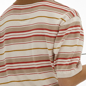 Custom Loose Button Mesh Striped Hollow Out <b>Crochet</b> Sweater Short Sleeve Polo Knit <b>Cardigan</b> Shirt Men Summer Standard Polo Neck - Product Image 3