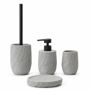 Ensemble de salle de bain moderne en résine grise à motif chevrons géométrique, accessoires à texture grès brossé pour salle de bain - Product Image 1