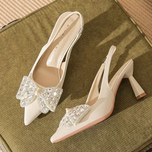 Chaussures pour femmes de luxe, talons hauts en soie ornés de strass, slingback, tendance, talons élégants pour femmes - Product Image 3