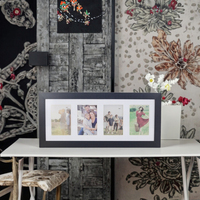 Cadre photo collage 4 ouvertures en bois de noyer avec passe-partout blanc, affichage mural horizontal, cadeau familial ou de mariage, vente en gros OEM