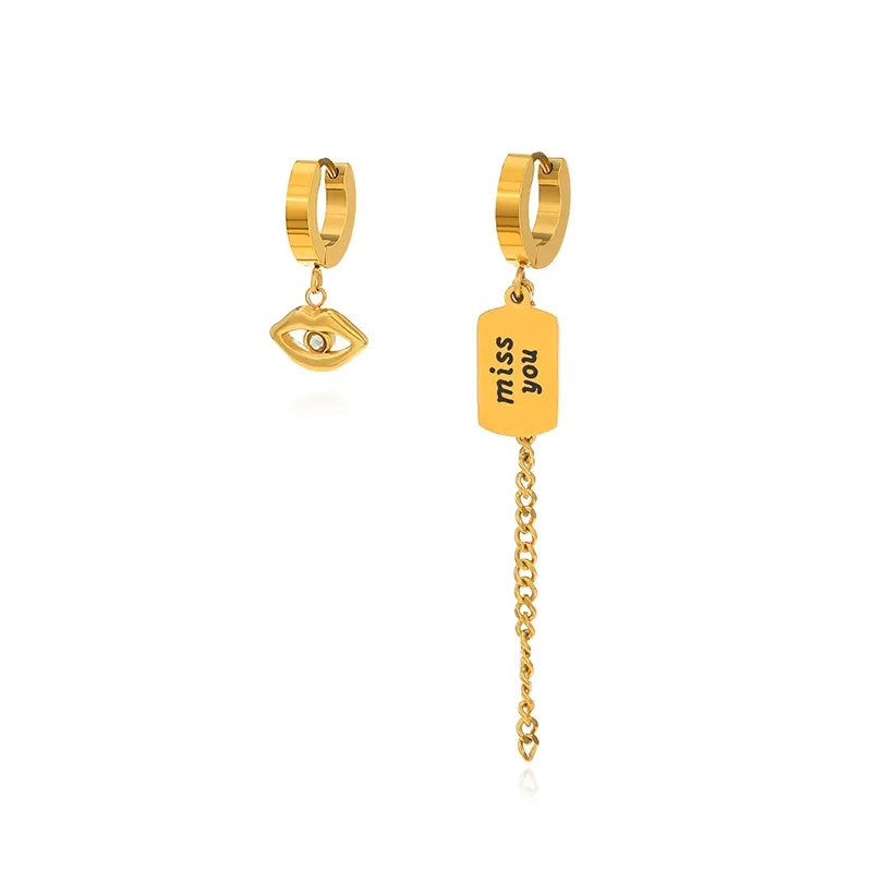 New Fashion 316L Stainless Steel Gold Plated Earrings Lip Tassel Chain Asymmetric Hoop Earrings Jewelry Wholesale