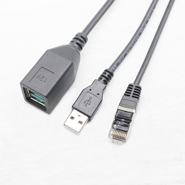 Factory Customized High Quality 8Pin 12V Powered USB Female to USB Male +RJ45 Male 1 to 2 Splitter Cable