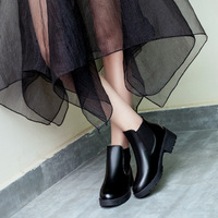 Bottes à plateforme pour femmes, style mode, hiver, décontractées, semelle épaisse, noires, en PU et tissu de coton