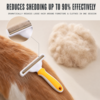 Peigne anti-poils pour chats et chiens avec lame en acier inoxydable et manche en ABS, système de pression à un clic pour l'élimination des poils et la désincrustation