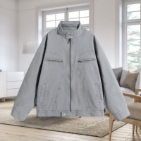 Veste décontractée rétro pour homme, coupe ample, couleur unie, style baseball, pour l'extérieur, le cyclisme, col montant, coupe-vent, grande taille
