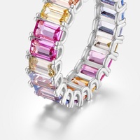 Bijoux en argent 925 Baguette Band Engagement Rainbow Wedding Ring CZ Crystal Rings