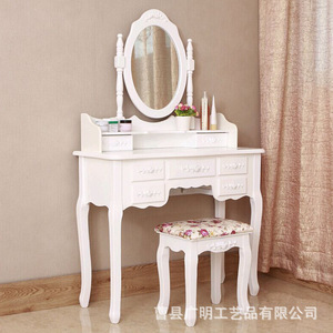 European Style <b>Dressing</b> <b>Table</b> White <b>With</b> Mirror And Stool <b>Storage</b> Bedroom Makeup Vanity - Product Image 2