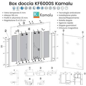 Kamalu KFN6000SN box doccia 70x180 doppio vetro scorrevole nero senza cornice 8mm di spessore vetro piumato per Walk-In bagno 6mm - Product Image 3