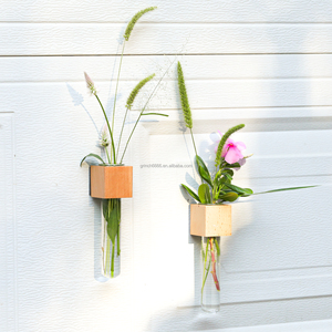 Jardinière murale en <span class=keywords><strong>bois</strong></span>, stations de propagation de plantes en verre, <span class=keywords><strong>vase</strong></span> à bourgeons en tube de verre pour réfrigérateur, <span class=keywords><strong>vase</strong></span> à fleurs en <span class=keywords><strong>bois</strong></span> en forme de cube pour fenêtre - Product Image 2