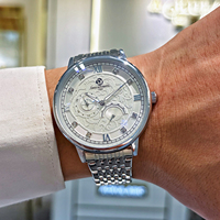 Montre mécanique automatique pour homme, cadran vintage, diamants incrustés, phase de lune, calendrier, étanche, montre de luxe pour homme