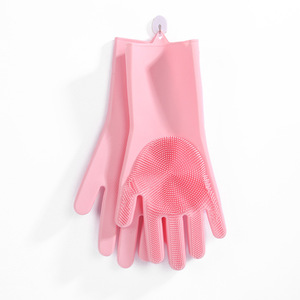 Guantes de silicona para lavar platos con cepillo integrado, guantes impermeables para limpieza de cocina, para lavar platos y bañar mascotas - Product Image 3