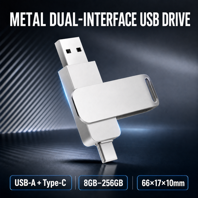 Metal USB Flash Drive 64GB 128GB 256GB Type C Dual USB 3.0 High Speed OTG Swivel Design