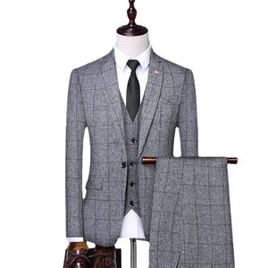 Ensemble 3 pièces haut de gamme pour <span class=keywords><strong>homme</strong></span> Veste de costume en laine respirante Pantalon ajusté <span class=keywords><strong>Gilet</strong></span> à carreaux pour <span class=keywords><strong>mariage</strong></span>, banquets et affaires - Product Image 2