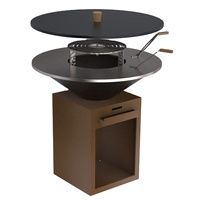 Brasero extérieur moderne en acier Corten avec table de barbecue et finition patinée