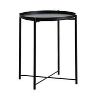 Table d'appoint portable en acier au carbone, petite table ronde, table de chevet, table de canapé pour salon, chambre, balcon et jardin - Noir