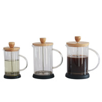 Cafetière à piston en verre borosilicate de bambou de 350, 600, 800, 1000 ml