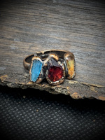 Nouvelle bague en cristal vintage plaquée cuivre antique naturel faite à la main, 3 pierres brutes aléatoires, améthyste, énergie de guérison, cadeau de mariage