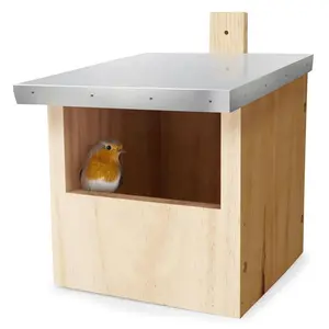 Bird Nesting Box For Robins Red Tail And Half-Cave Breeders With Metal Roof