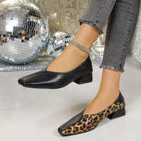 Pumps à talon bloc à bout carré en patchwork imprimé léopard pour femmes