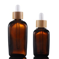 Classique carré vide ambre bouteille d'huile essentielle 30ml bouteilles en verre bois bouchon compte-gouttes