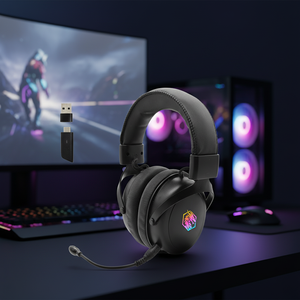 <span class=keywords><strong>Casque</strong></span> de jeu sans fil <span class=keywords><strong>Bluetooth</strong></span> 2,4 G pour e-sport avec éclairage RGB, faible latence, chargement Type-C pour ordinateur portable/<span class=keywords><strong>PC</strong></span>/téléphone - Product Image 3