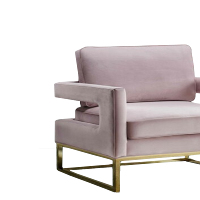 Fauteuil Chesterfield en velours rose poudré, design moderne, structure en acier inoxydable, détails capitonnés pour salon et chambre à coucher, BSCI