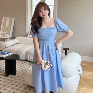 Vestido Largo Runqi N8390, Corte Entallado, Manga Abullonada, Cuello Cuadrado, Algodón, Tallas Grandes, Vestido Casual para Mujer, Uso Diario - Product Image 3