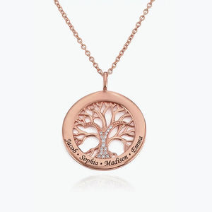 <span class=keywords><strong>Collier</strong></span> pendentif <span class=keywords><strong>arbre</strong></span> <span class=keywords><strong>de</strong></span> <span class=keywords><strong>vie</strong></span> personnalisé plaqué or avec gravure <span class=keywords><strong>de</strong></span> 1 à 6 noms, creux, avec CZ, cadeau familial, bijoux - Product Image 3