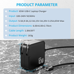 65W GaN Type C Laptop Adapter Portable PD 3.0 Fast Charger Universal Wall Plug for Lenovo HP Dell Asus Acer Samsung Chromebook - Product Image 2