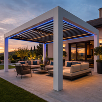 Pergola en aluminium avec toit à lames motorisées, revêtement poudré, écologique, patio extérieur, bioclimatique, étanche, avec bandes lumineuses LED