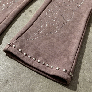 Conjunto de chándal de invierno para <span class=keywords><strong>hombre</strong></span> con lavado ácido personalizado, pedrería y perlas, pantalones de chándal acampanados de doble cintura y sudadera con capucha - Product Image 4