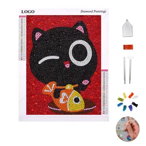 Watercolor Cartoon Cat Diamond Painting Kits Square Drill Cross Stitch  Pictures Wall Art Decor