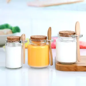 Petite bouteille de stockage de sel de bain de miel de qualité alimentaire de 100ML, bocaux en verre pour épices sel lait Pudding avec liège et cuillère en bois