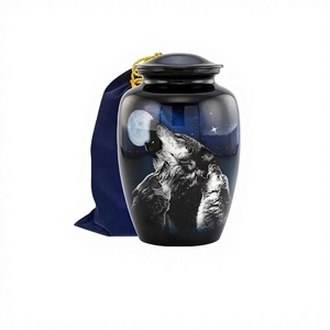 Urne funéraire Urne de loups de minuit pour cendres-Loups hurlant à la lune Urne adulte Sac en velours gratuit - Product Image 1