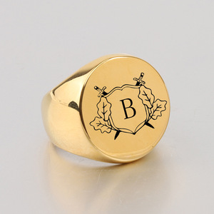 Bague ronde rétro en acier titane avec motif épée double laser et feuille, pour femme, 22 mm, bijou cadeau - Product Image 2