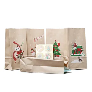 Bolsas de regalo de papel artesanal con logotipo personalizado, árbol de Navidad, bolsas de regalo recicladas para niños, bolsas de compras baratas, MOQ bajo, bolsas de papel Kraft