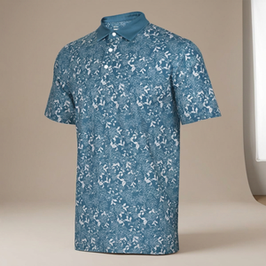 เสื้อเชิ้ตผู้ชายทรงเข้ารูป แห้งเร็ว พิมพ์ลายต้นปาล์มเขตร้อน สไตล์สปอร์ต ผ้าถักผสมสแปนเด็กซ์/โพลีเอสเตอร์ ระบายอากาศได้ดี น้ำหนัก 400 กรัม รับสกรีนโลโก้ - Product Image 3