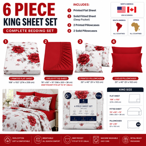 Hot Selling 6 Piece <strong>King</strong> <strong>Size</strong> Floral Bed <strong>Sheet</strong> Set Cotton Touch Bedding Set with Fitted <strong>Sheet</strong> Flat <strong>Sheet</strong> and 4 Pillowcases - Product Image 4