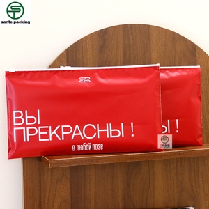 Custom Typographic Logo Clothes Zip Bag Cpe Matte RED Frosted Zipper Mailing Bags for Clothing Packaging - Product Image 3
