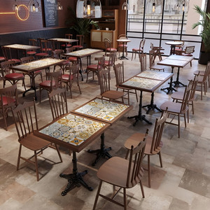 Ensemble de meubles de café rétro bohème, table à manger carrée en mosaïque de noyer foncé, fauteuils en bois, dossier en tissu à motifs floraux - Product Image 5