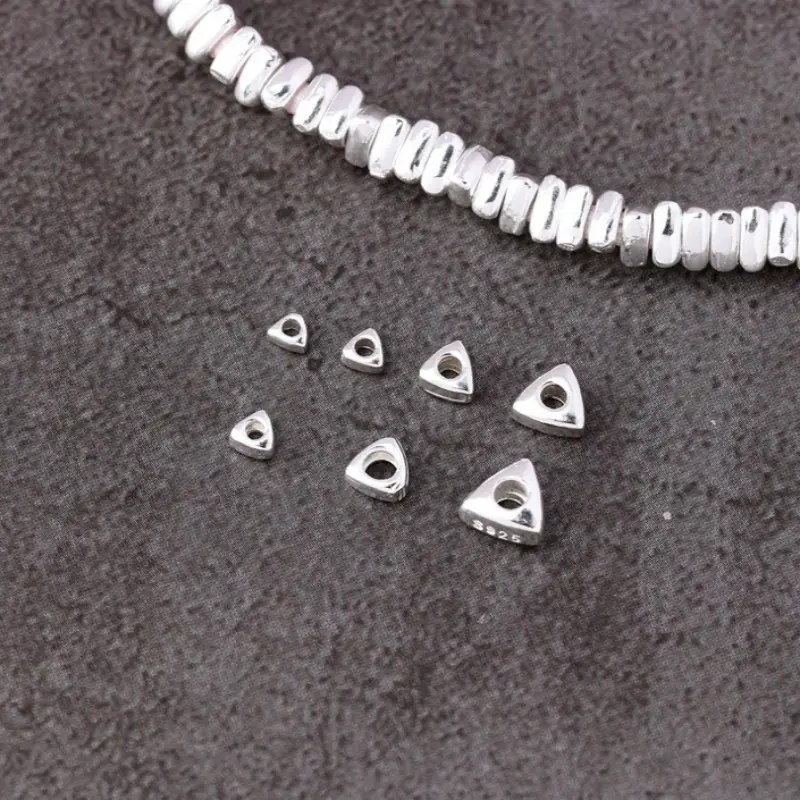 Diy Padat 925 Sterling Silver Segitiga Spacer Beads Geometris Gelang Aksesoris Grosir
