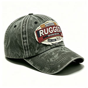 Casquette de baseball vintage en coton délavé, style 'Dad Hat', avec patch brodé personnalisé et effiloché, robuste, pour le travail et l'extérieur, non structurée, avec motif lettre - Product Image 3