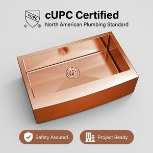 Évier de cuisine certifié CUPC, style ferme, en acier inoxydable 304, à façade frontale, finition Nano Or Rose, fait main, cuve unique, 30x20 po, calibre 18 - Product Image 1