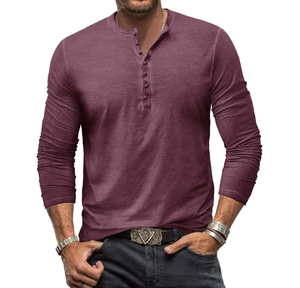 Camiseta de Manga Larga Retro Ajustada con Cuello Redondo y Estampado Tie-Dye para Hombre, Camiseta Vintage Lavada con Botones y Cuello en V para Hombre - Product Image 6