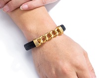 Juego de Pulseras de Cordón Trenzado Vintage de Lujo con Cierre Magnético, Cadena de Eslabones, Acero Inoxidable Negro, Joyería al por Mayor, Pulsera para Hombre