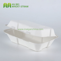 Boîte alimentaire jetable compostable en bagasse de canne à sucre, recyclable, 9x6 pouces, type clamshell, anti-fuite