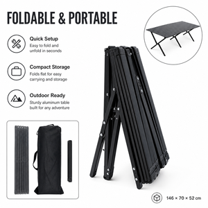 Grande <span class=keywords><strong>table</strong></span> pliante de <span class=keywords><strong>camping</strong></span> et de pique-nique en fer noir à lattes avec base en X et sac de transport - Durable, empilable, portable - Product Image 5