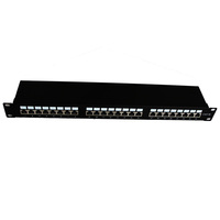 Panel Patch Jaringan Terproteksi 24-Port 1U 19 Inci untuk Rak Server, Cat 5e/Cat 6/Cat 6A Hitam, Port RJ 45 untuk Pusat Data
