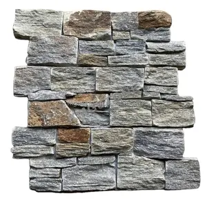 绿色石英岩堆叠石材和墙石覆层立面瓷砖供应商